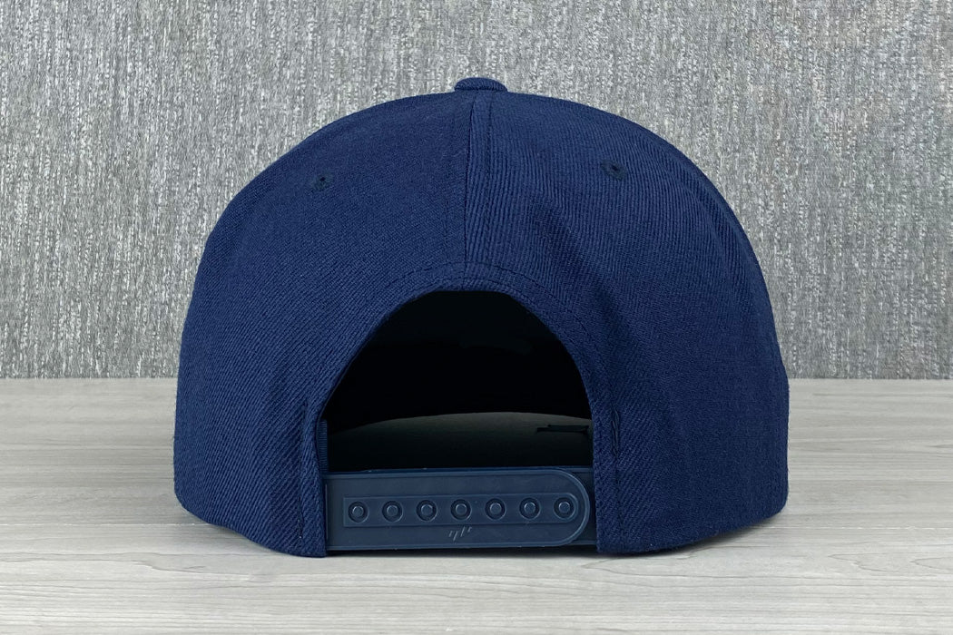 Platte Born To Roam 6 Panel Hat Navy Bison Buffalo Patch Faux Leather Snapback Back