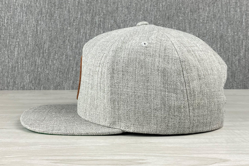 Platte Born To Roam 6 Panel Hat Heather Gray Bison Buffalo Patch Faux Leather Snapback Side