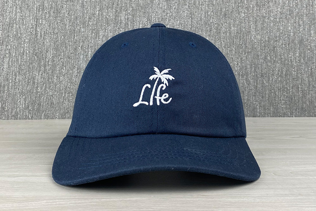 Platte Navy Legion Hat With White Embroidered Life With Palm Tree Adjustable With Metal And Fabric Strap Main