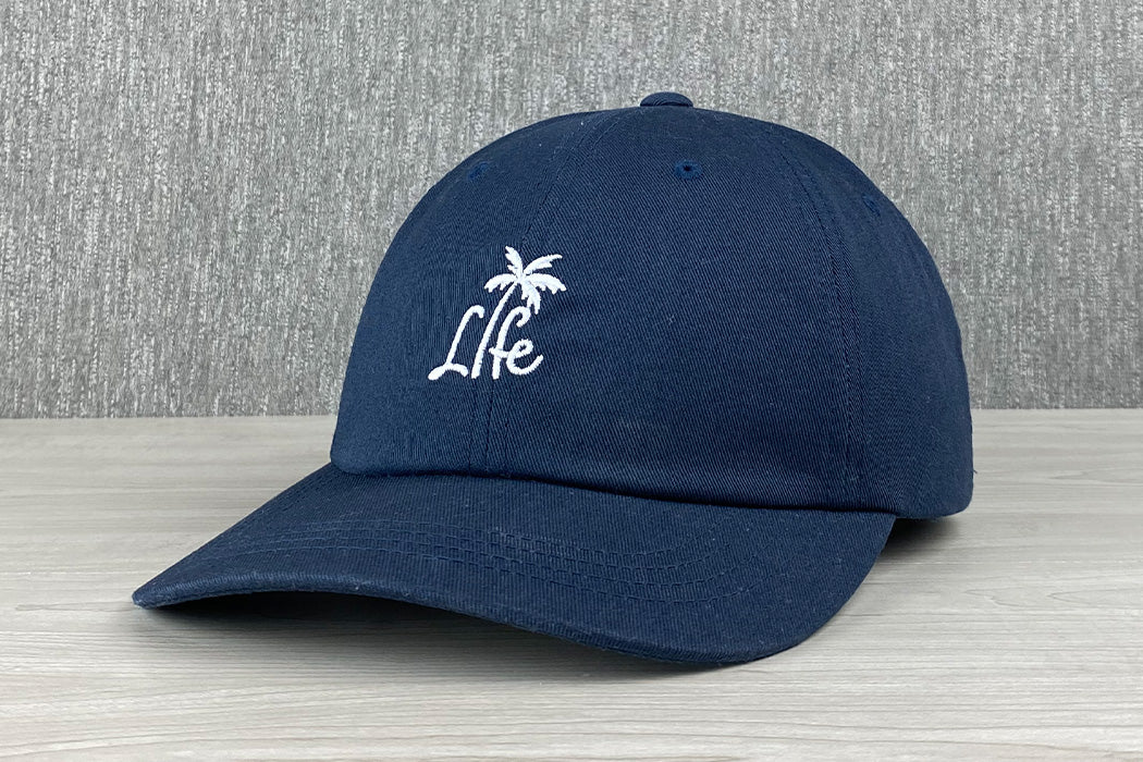 Platte Navy Legion Hat With White Embroidered Life With Palm Tree Adjustable With Metal And Fabric Strap Main