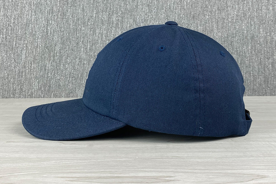 Platte Navy Legion Hat With White Embroidered Life With Palm Tree Adjustable With Metal And Fabric Strap Side
