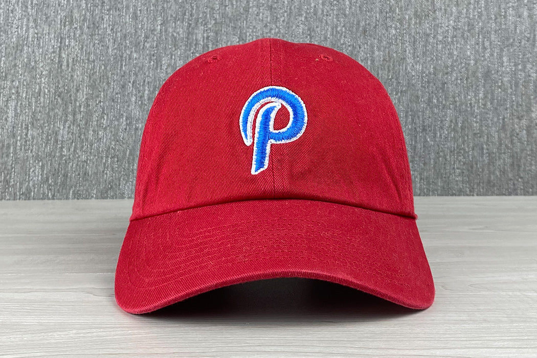 Platte Red Miramar Dad Hat With Red, White, Blue Embroidered Platte P Adjustable With Metal And Fabric Strap Main