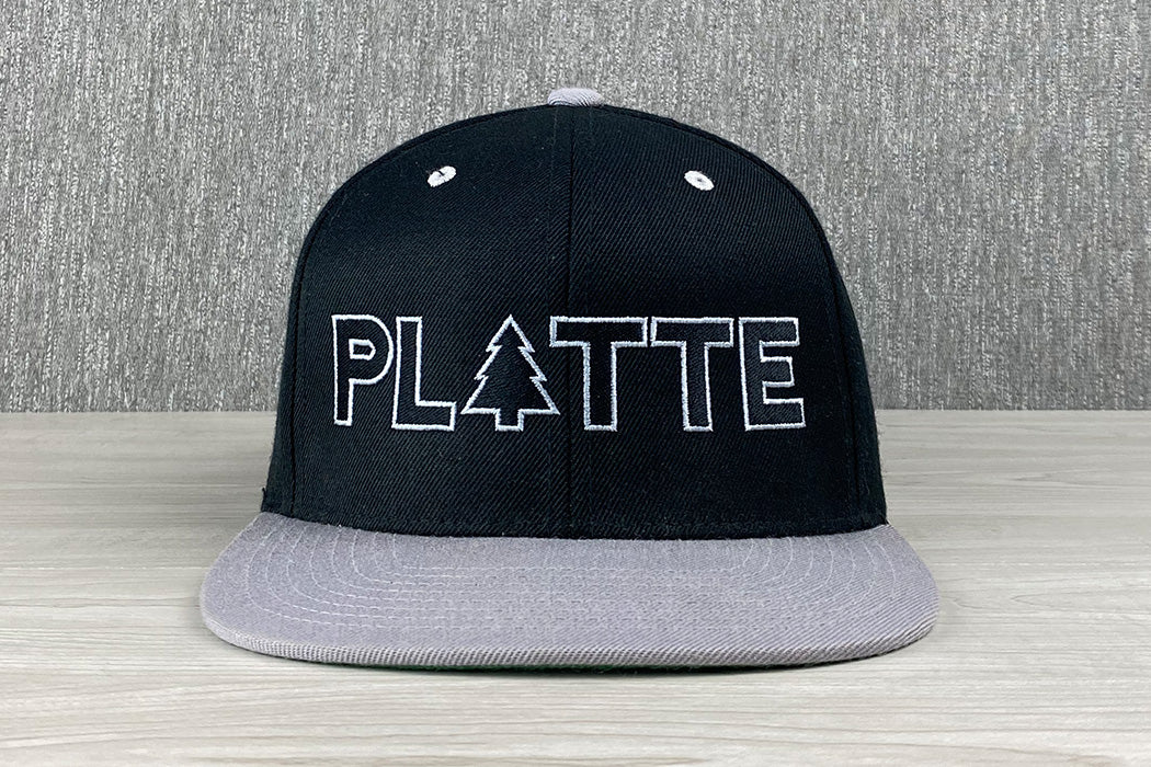 Platte Sawyer 6 Panel Hat Black Embroidered Snapback Front