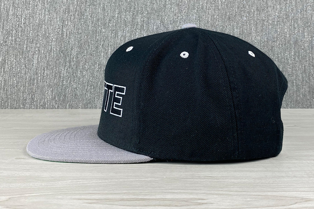 Platte Sawyer 6 Panel Hat Black Embroidered Snapback Side